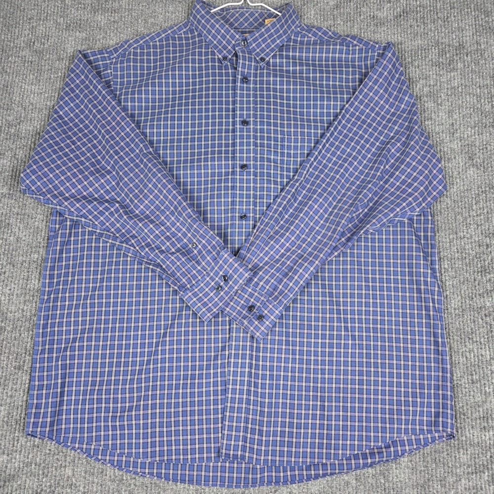 Roundtree & Yorke Gold Label Blue Check Non-Iron Cotton Shirt XXL Long Sleeve